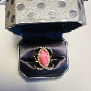 Dillard's Ring Faux Rose Quartz Gold Tone CZ Rhinestone Size 8